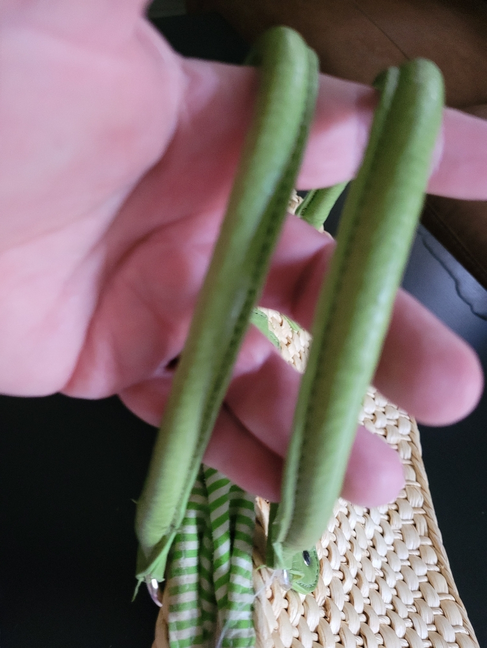 Green Trim Woven Straw Tote Bag - Picture 7 of 14